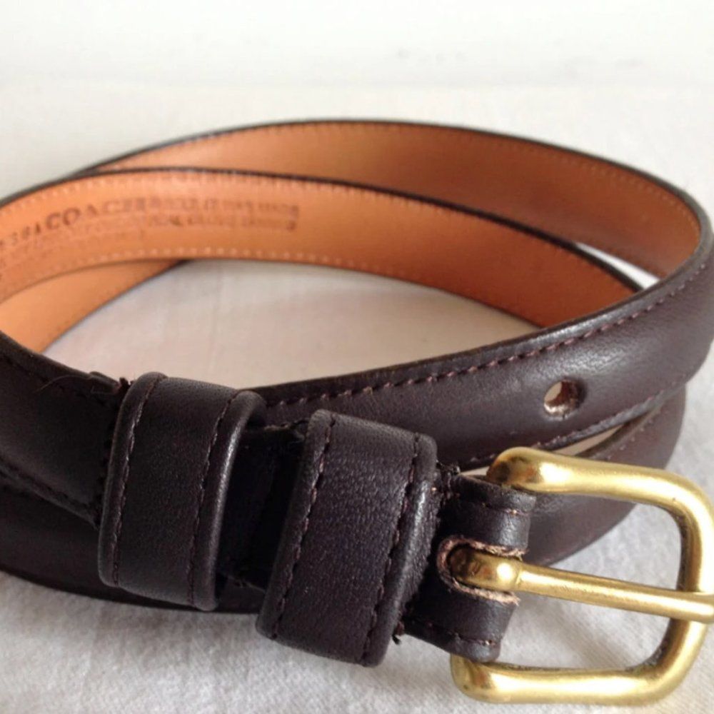 EUC Vintage Coach Brown Skinny Leather Belt #2802 Women's Medium 28"